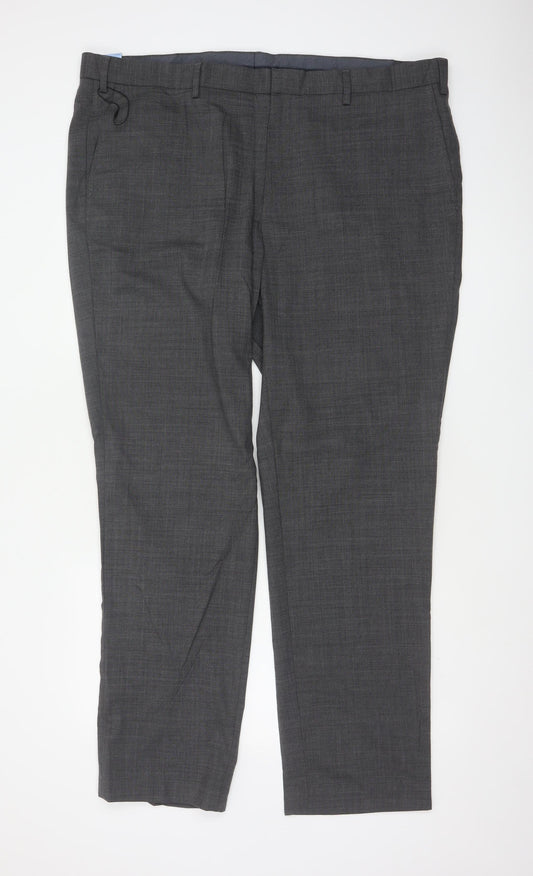 Marks and Spencer Men's Grey 44 Wool Blend Regular Fit Dress Trousers