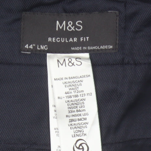 Marks and Spencer Men's Grey 44 Wool Blend Regular Fit Dress Trousers