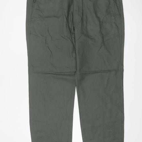 Marks & Spencer Men Green 44in 33in Linen Cotton Chino Trousers