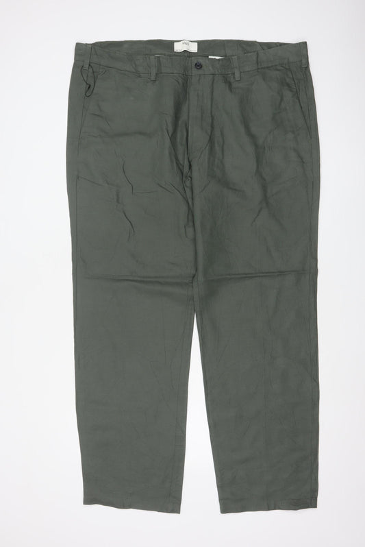 Marks & Spencer Men Green 44in 33in Linen Cotton Chino Trousers