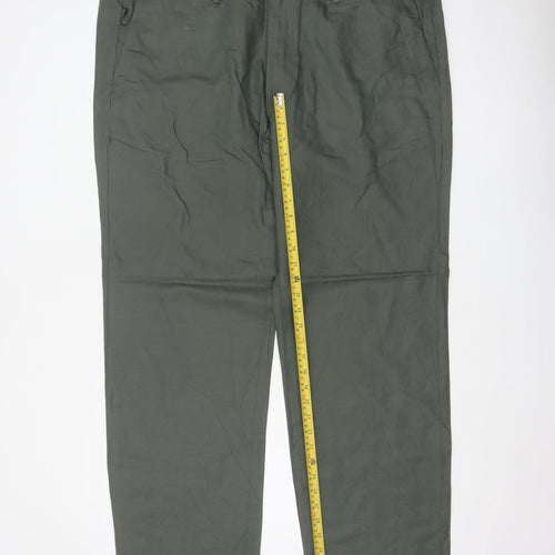 Marks & Spencer Men Green 44in 33in Linen Cotton Chino Trousers