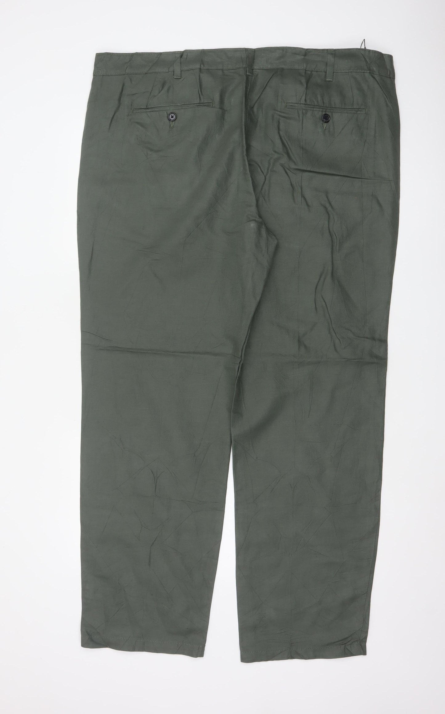 Marks & Spencer Men Green 44in 33in Linen Cotton Chino Trousers