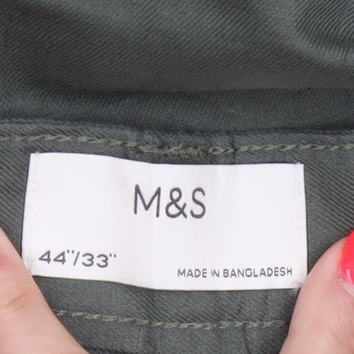Marks & Spencer Men Green 44in 33in Linen Cotton Chino Trousers
