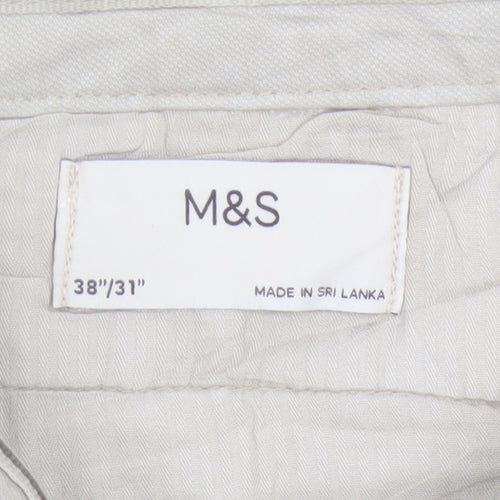 Marks & Spencer Men's Beige Chino Trousers 38W 31L Regular Cotton Stretch