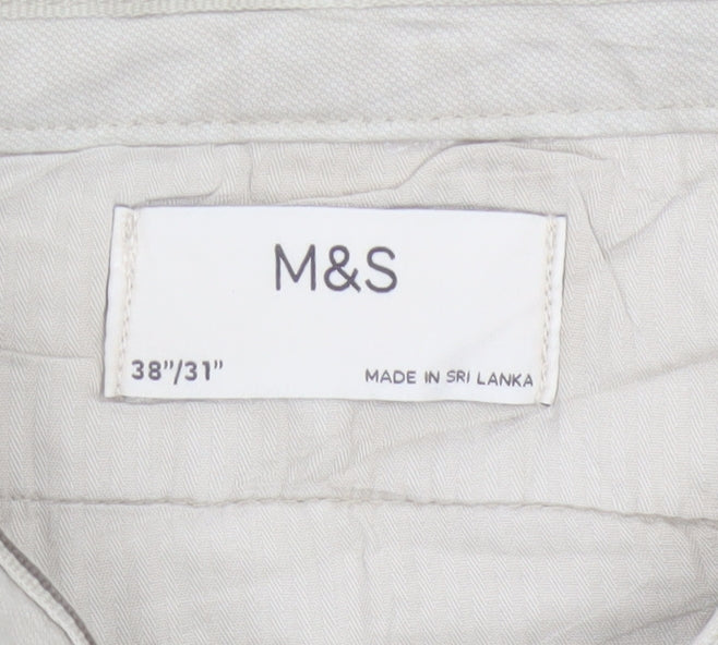 Marks & Spencer Men's Beige Chino Trousers 38W 31L Regular Cotton Stretch