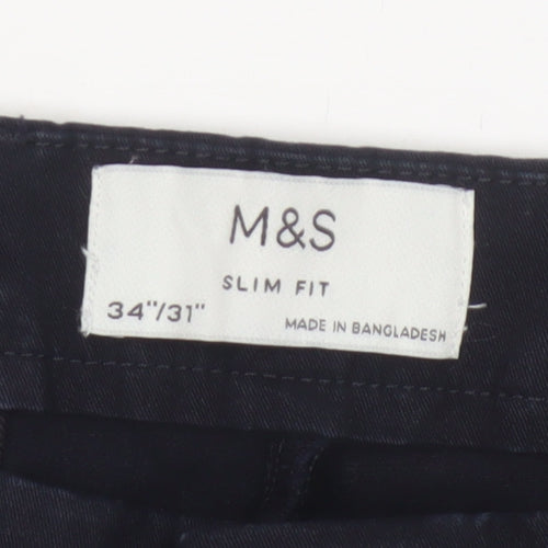 Marks & Spencer Men's Black 34/31 Slim Fit Cotton Stretch Trousers