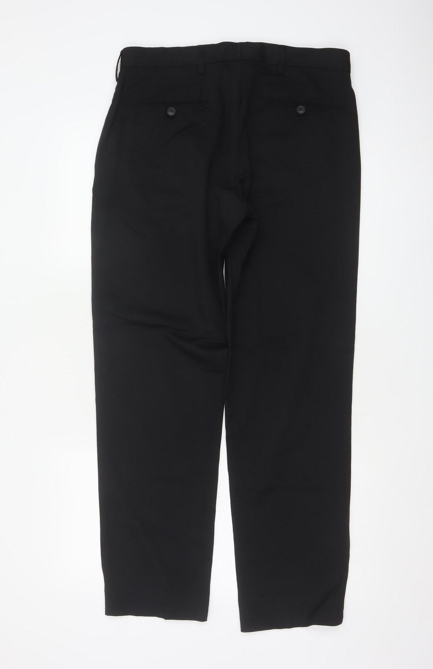 M&S Men’s Black 32 Regular Wool Blend Straight Dress Trousers