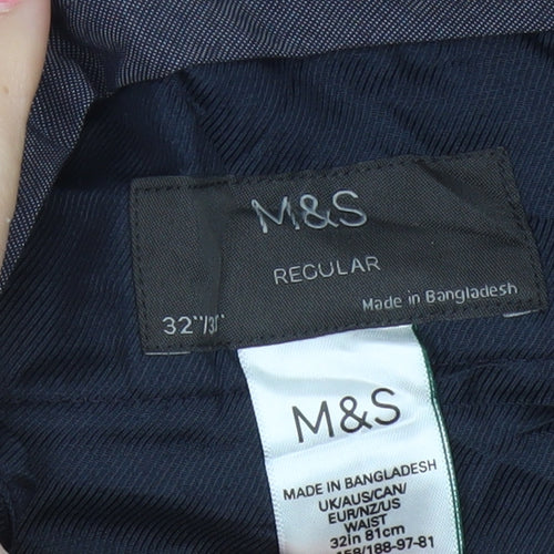 M&S Men’s Black 32 Regular Wool Blend Straight Dress Trousers
