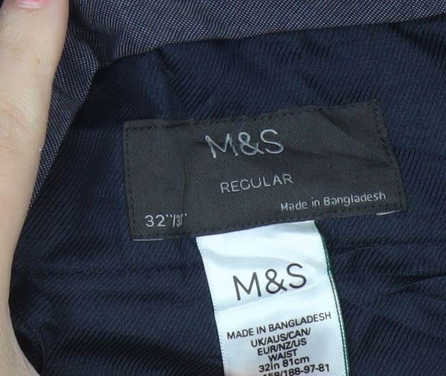 M&S Men’s Black 32 Regular Wool Blend Straight Dress Trousers