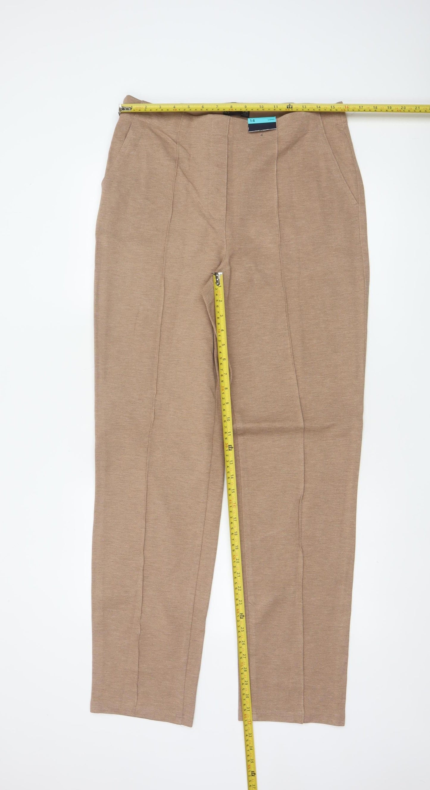Marks & Spencer Women's Beige UK 14 Long Tailored Straight Trousers