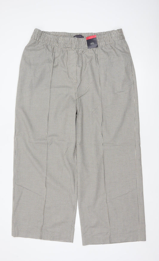 Marks and Spencer Women’s Beige Check Wide Leg High Rise Trousers UK 18 Short