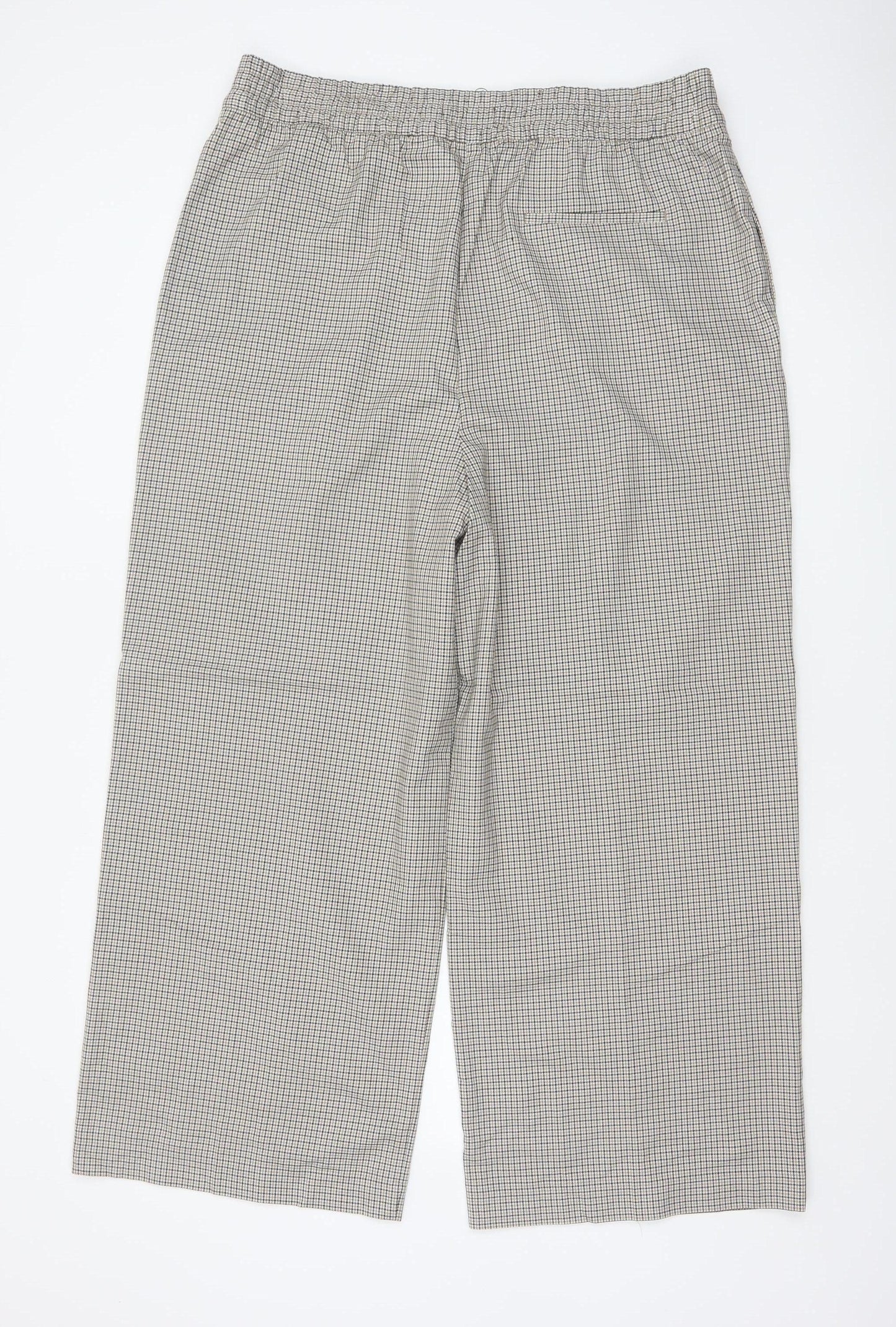 Marks and Spencer Women’s Beige Check Wide Leg High Rise Trousers UK 18 Short