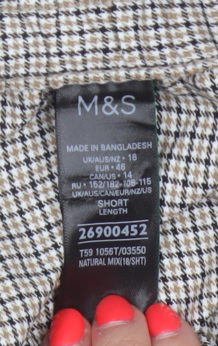 Marks and Spencer Women’s Beige Check Wide Leg High Rise Trousers UK 18 Short