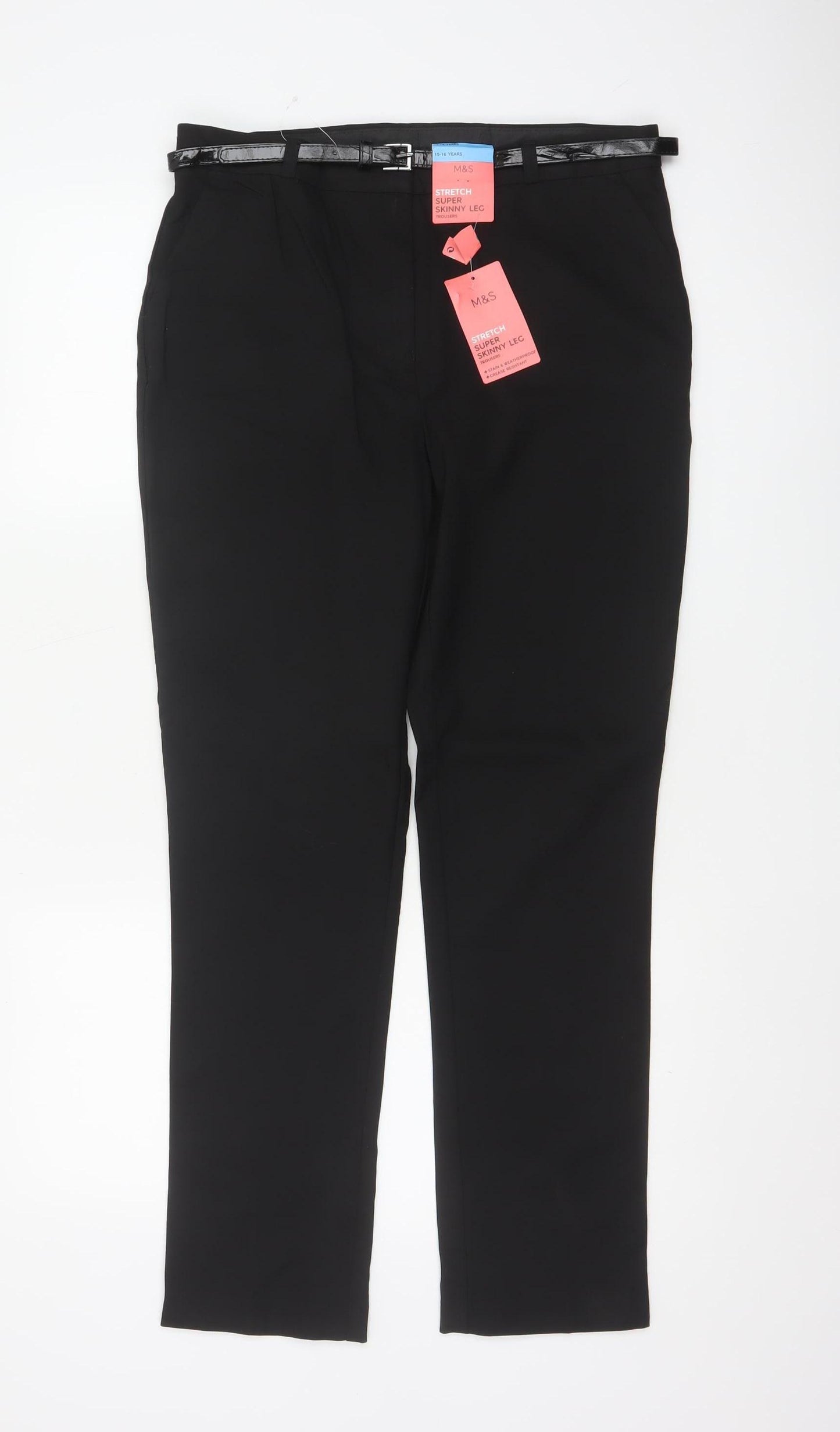Marks & Spencer Boys Black 15-16 Years Dress Pants Super Skinny Stretch