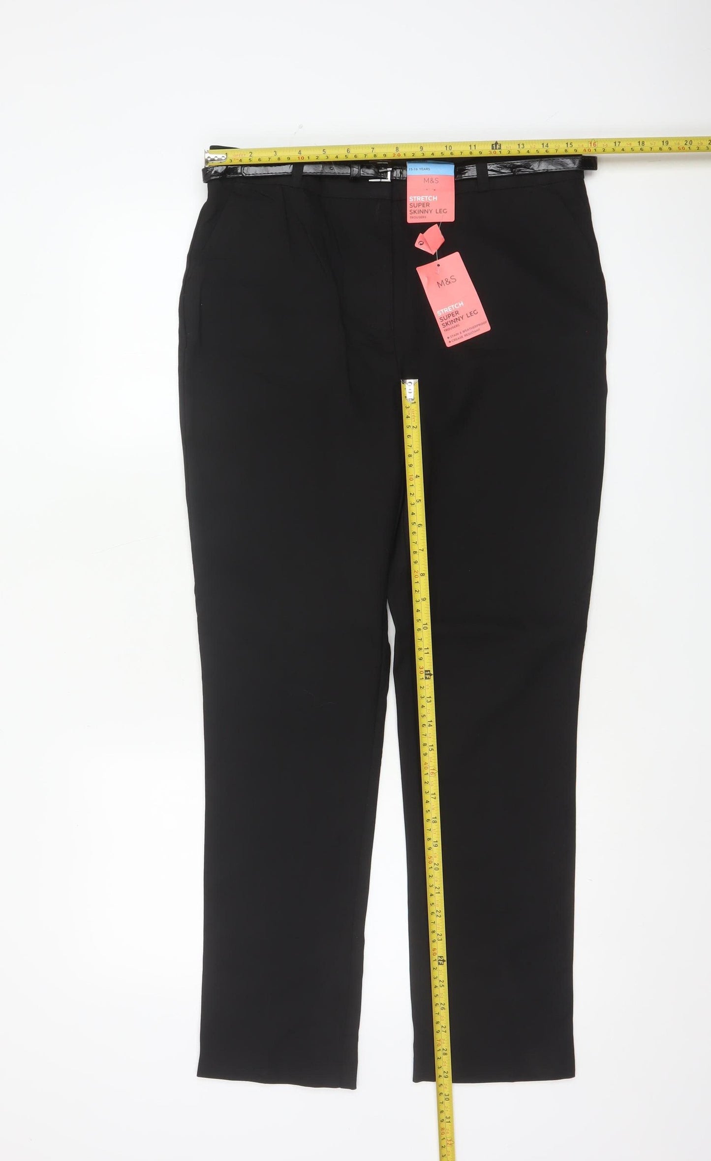 Marks & Spencer Boys Black 15-16 Years Dress Pants Super Skinny Stretch