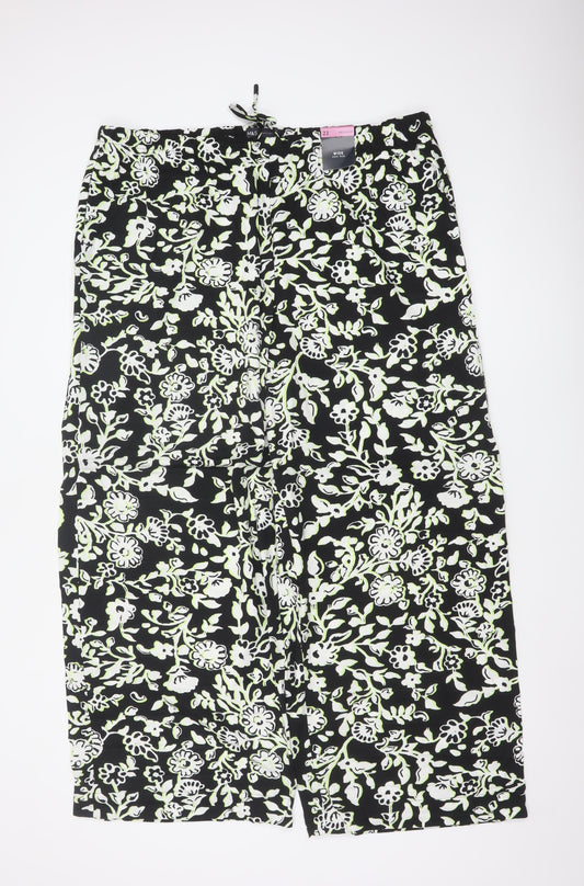 M&S Women’s Multicoloured Floral Wide Leg High Rise Trousers Size 22