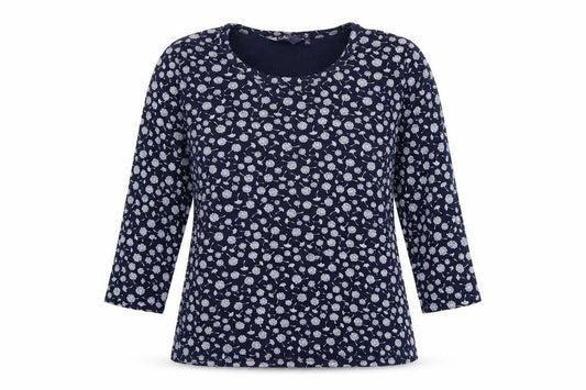 Izle Women’s Blue Floral 3/4 Sleeve Jersey Blouse Top M 14-16