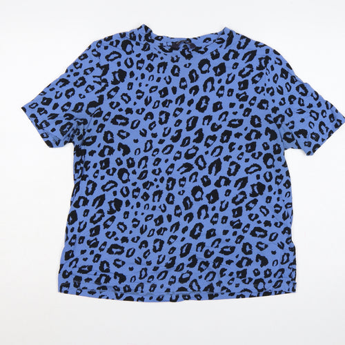 Marks and Spencer Women Blue Leopard Print Cotton T-Shirt UK 14