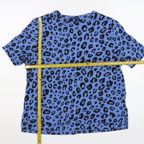 Marks and Spencer Women Blue Leopard Print Cotton T-Shirt UK 14