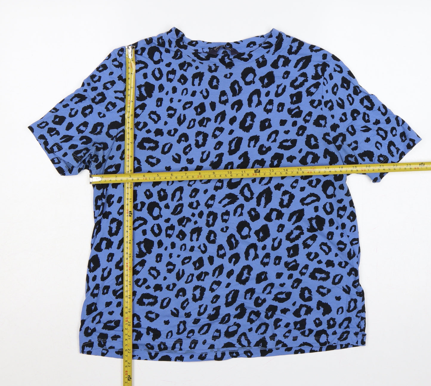Marks and Spencer Women Blue Leopard Print Cotton T-Shirt UK 14