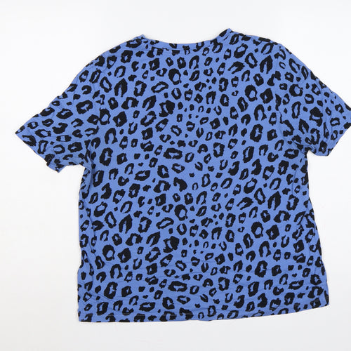 Marks and Spencer Women Blue Leopard Print Cotton T-Shirt UK 14