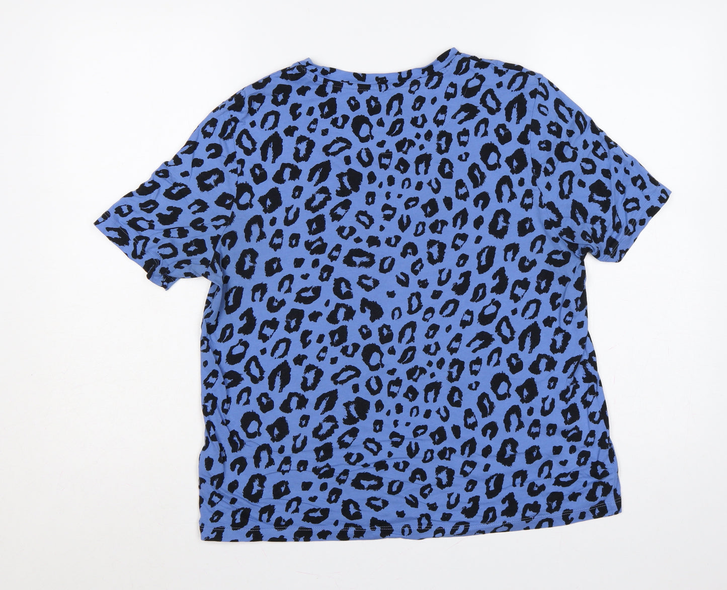 Marks and Spencer Women Blue Leopard Print Cotton T-Shirt UK 14
