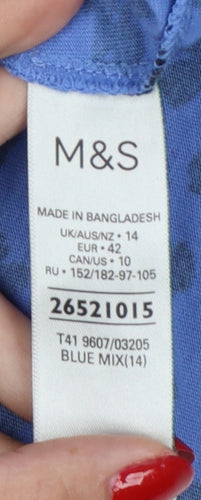 Marks and Spencer Women Blue Leopard Print Cotton T-Shirt UK 14