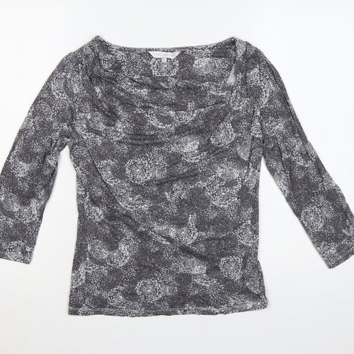 Rocha John Rocha Women Grey Floral Cowl Neck Jersey Blouse UK 12