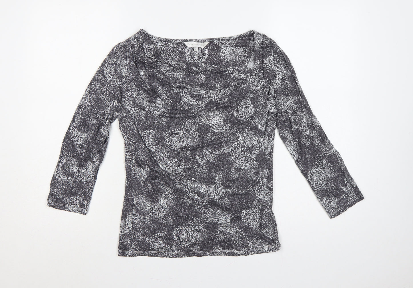 Rocha John Rocha Women Grey Floral Cowl Neck Jersey Blouse UK 12