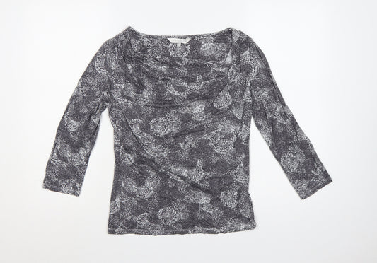 Rocha John Rocha Women Grey Floral Cowl Neck Jersey Blouse UK 12