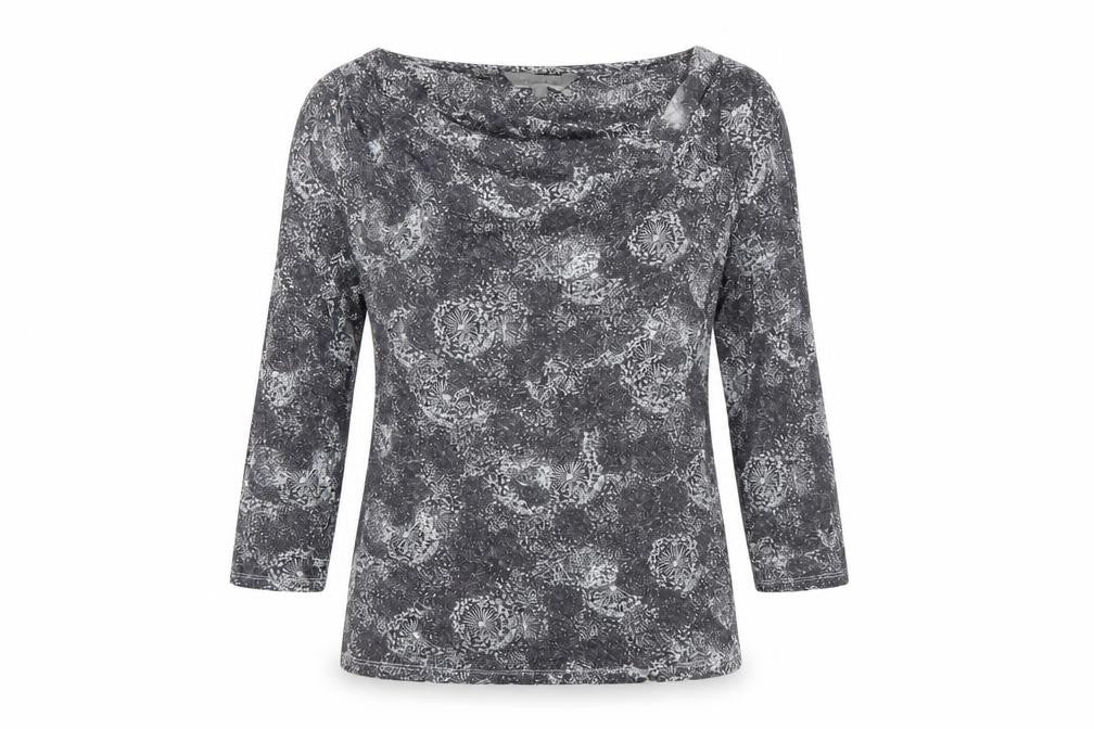 Rocha John Rocha Women Grey Floral Cowl Neck Jersey Blouse UK 12
