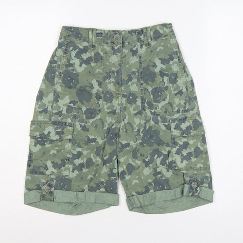 M&S Womens Green Camo Cargo Shorts UK 6 Cuffed Utility Pockets