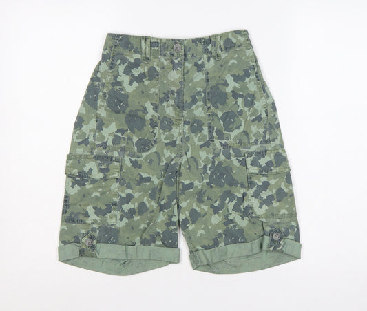 M&S Womens Green Camo Cargo Shorts UK 6 Cuffed Utility Pockets
