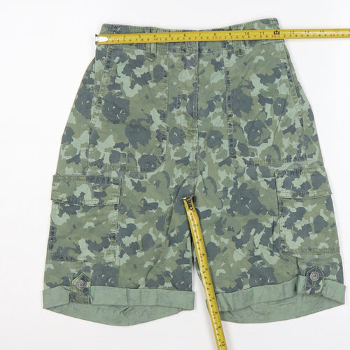 M&S Womens Green Camo Cargo Shorts UK 6 Cuffed Utility Pockets