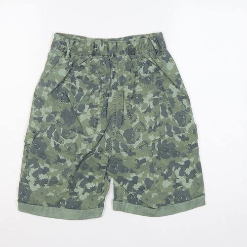 M&S Womens Green Camo Cargo Shorts UK 6 Cuffed Utility Pockets