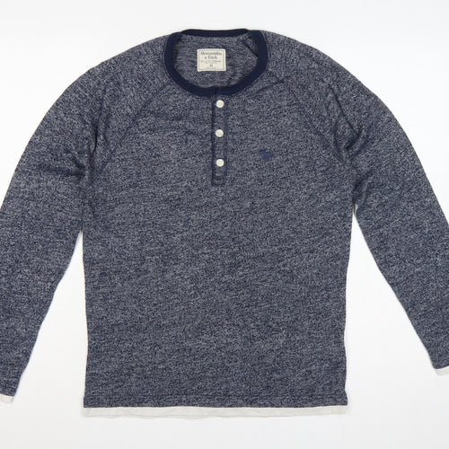 Abercrombie & Fitch Men’s Blue XS Long Sleeve Henley Logo T-Shirt