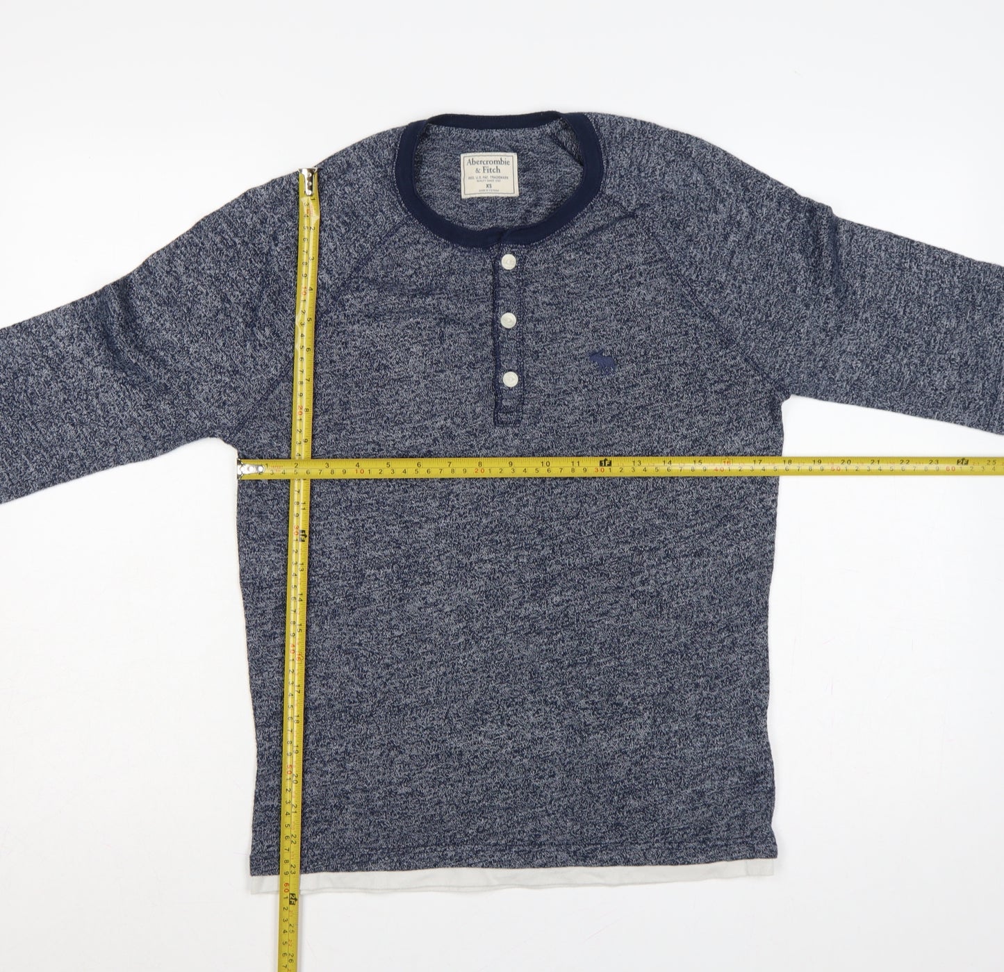 Abercrombie & Fitch Men’s Blue XS Long Sleeve Henley Logo T-Shirt