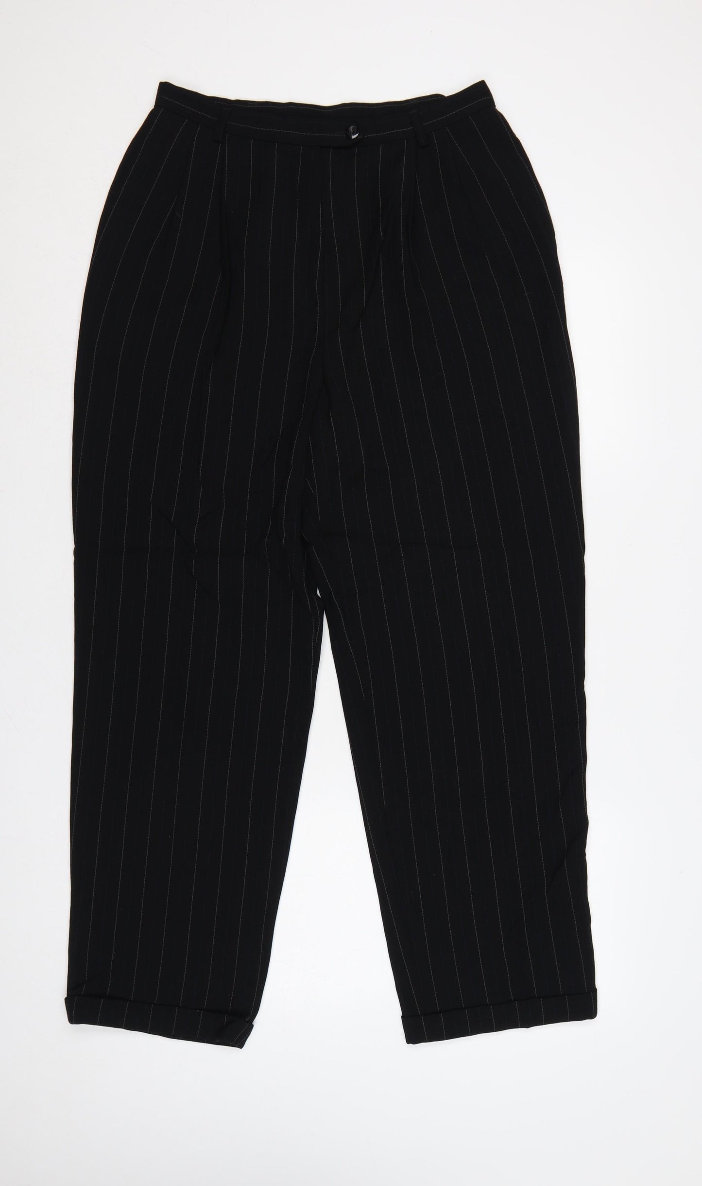 St Michael Marks & Spencer Women Black Pinstripe Wool Trousers UK 14
