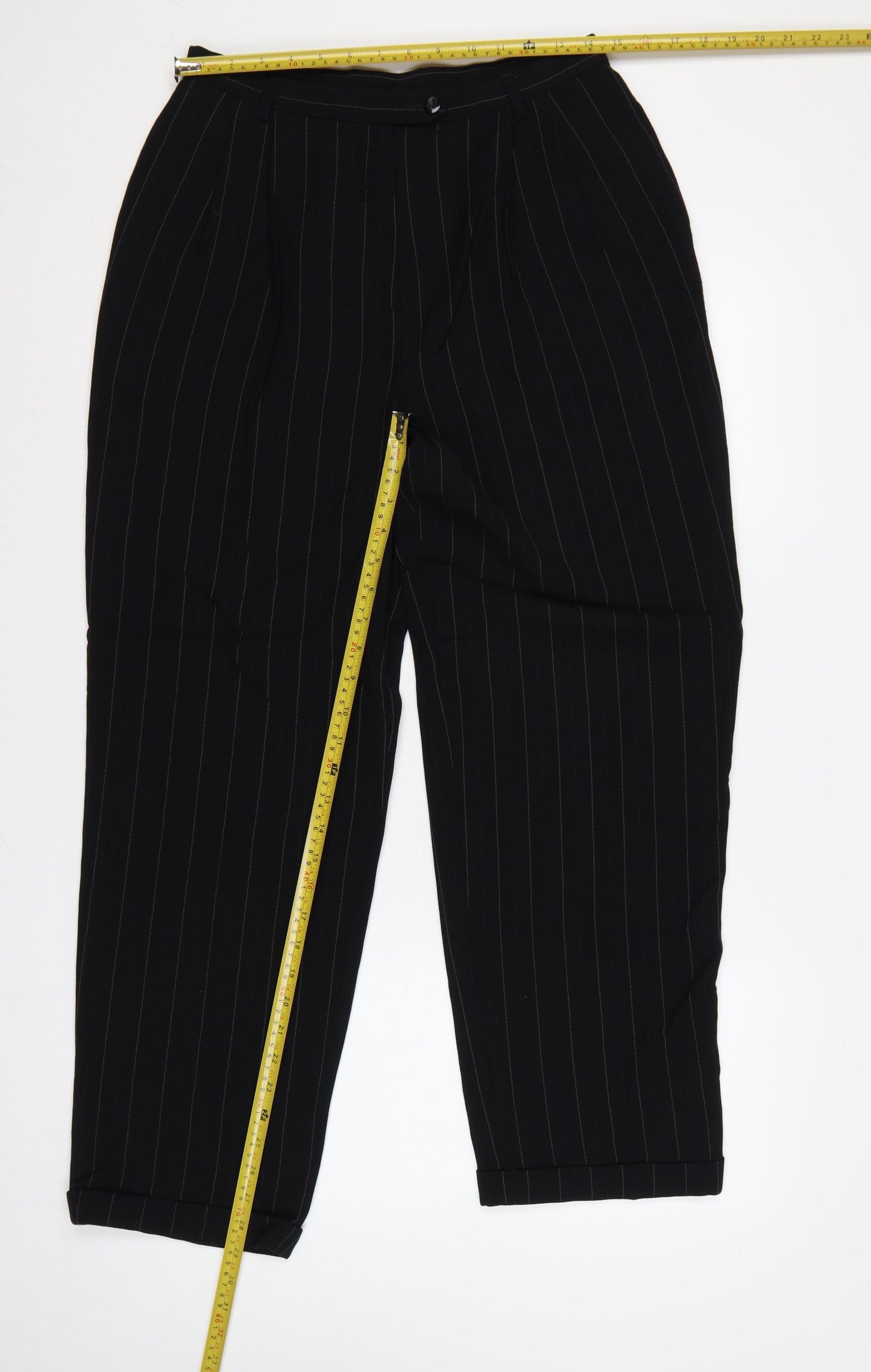 St Michael Marks & Spencer Women Black Pinstripe Wool Trousers UK 14