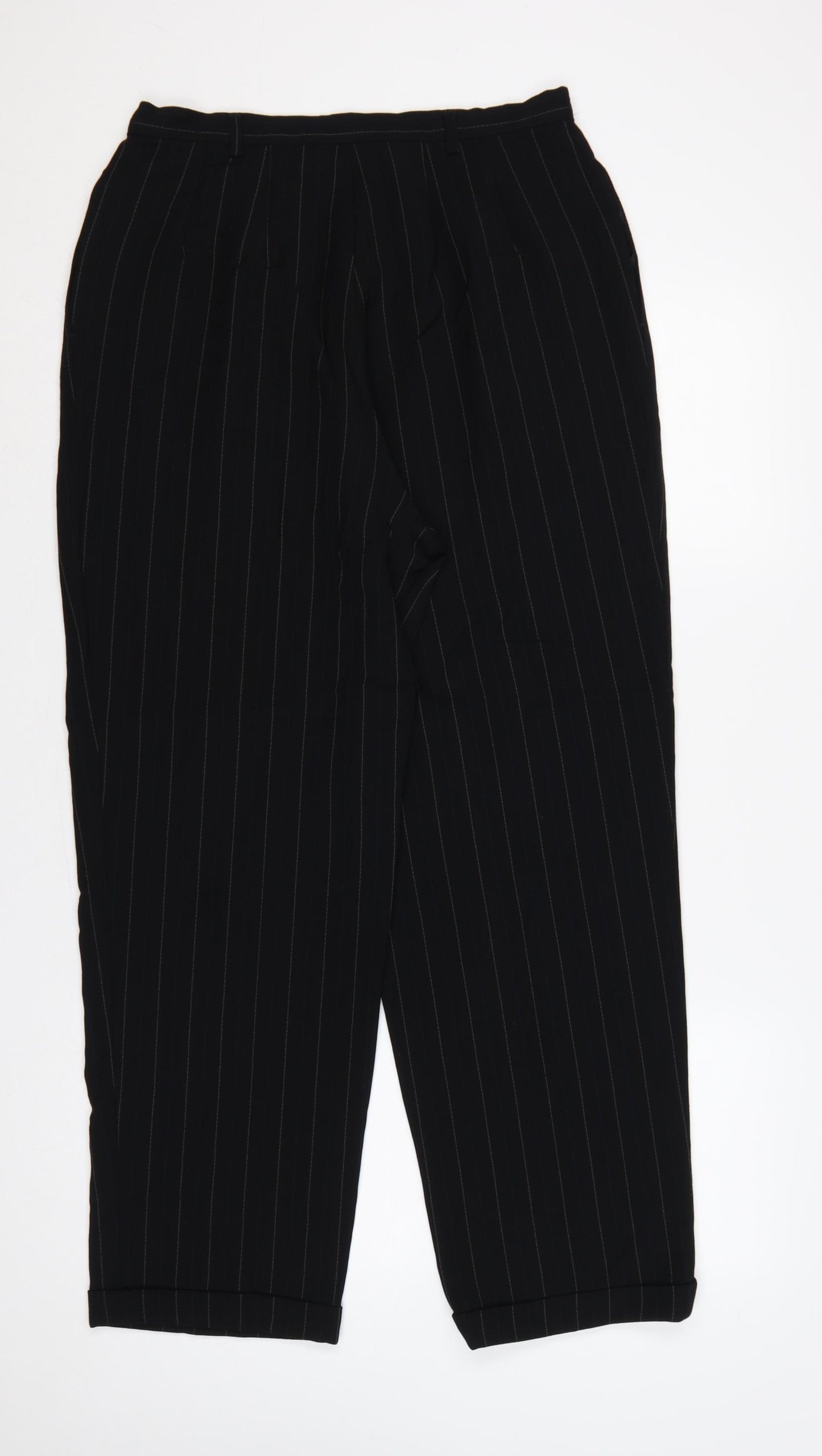 St Michael Marks & Spencer Women Black Pinstripe Wool Trousers UK 14