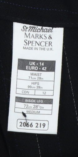 St Michael Marks & Spencer Women Black Pinstripe Wool Trousers UK 14