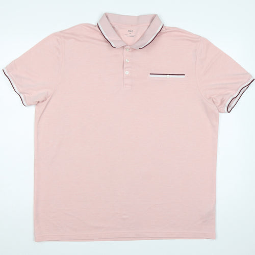Marks & Spencer Men's Pink XL Modal Polo Shirt Contrast Trim