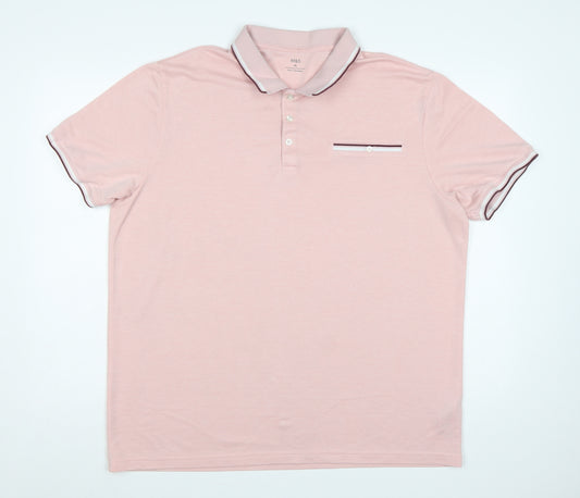 Marks & Spencer Men's Pink XL Modal Polo Shirt Contrast Trim