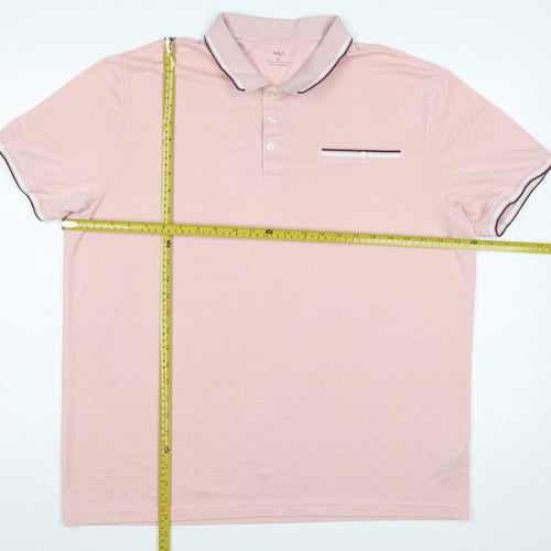 Marks & Spencer Men's Pink XL Modal Polo Shirt Contrast Trim