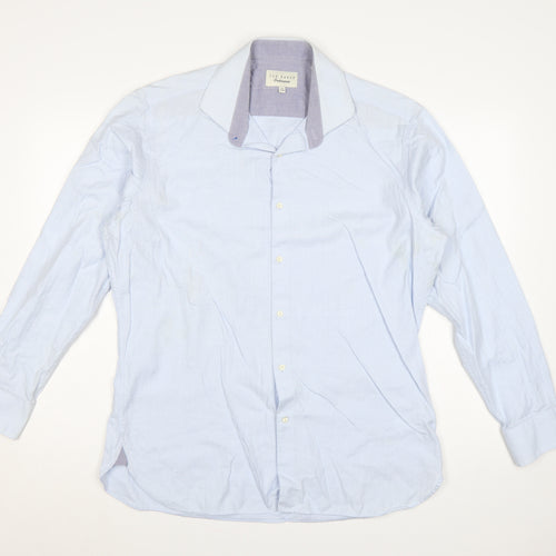 Ted Baker Men Blue 16.5 34/35 Cotton Spread Collar Button-Up Shirt