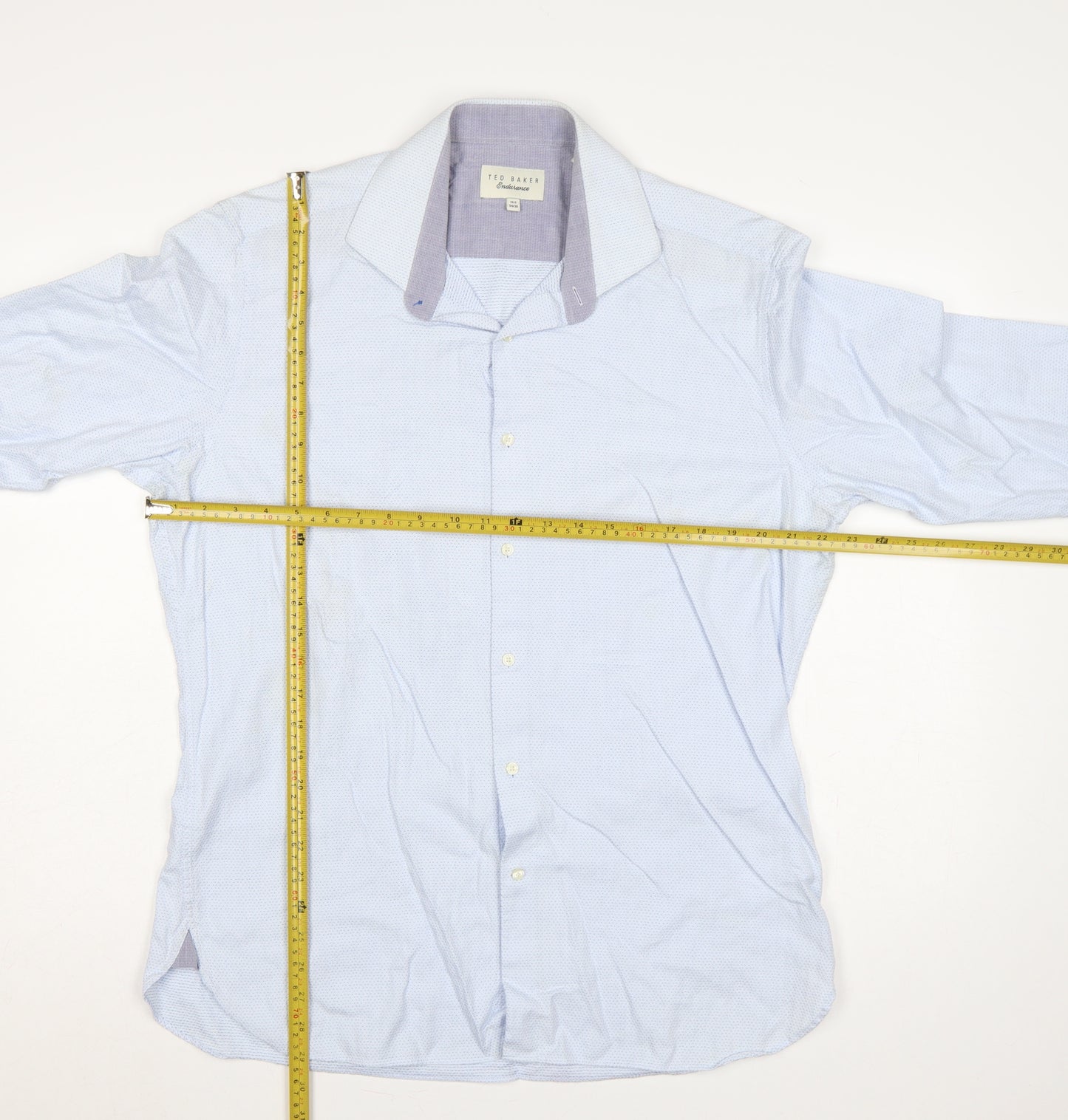 Ted Baker Men Blue 16.5 34/35 Cotton Spread Collar Button-Up Shirt