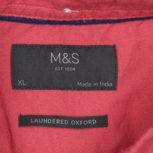 Marks & Spencer Men Pink XL Laundered Oxford Button Down Shirt