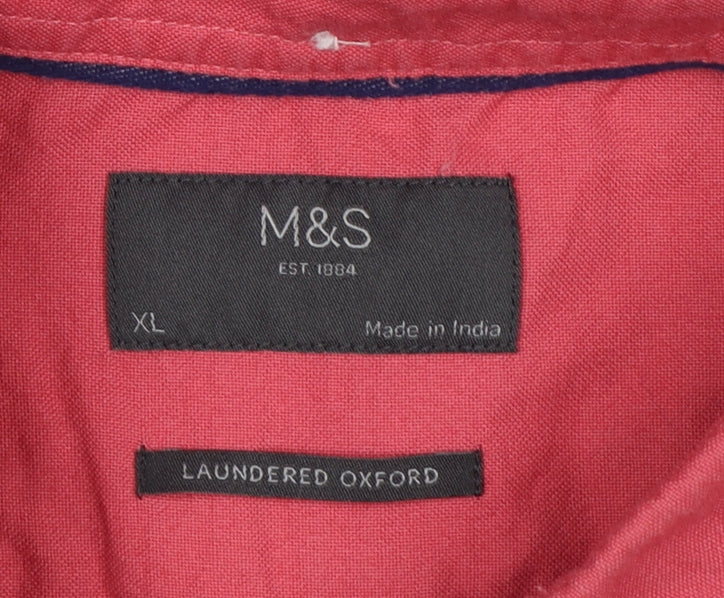 Marks & Spencer Men Pink XL Laundered Oxford Button Down Shirt
