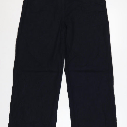 Marks & Spencer Women’s Navy Linen Blend Wide Leg Trousers UK 12 Long
