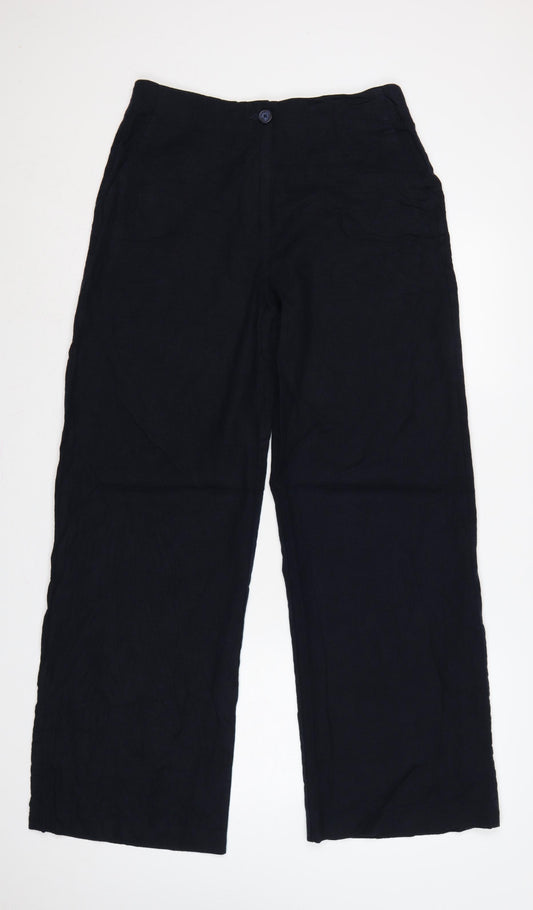 Marks & Spencer Women’s Navy Linen Blend Wide Leg Trousers UK 12 Long